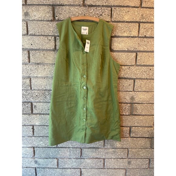 Abercrombie & Fitch Womens Green Sleeveless Button-Up Dress XXL P Linen Blend - Picture 1 of 9